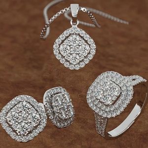 New Stunning Ring & Earring Set Free Pendant .925 Sterling Silver!